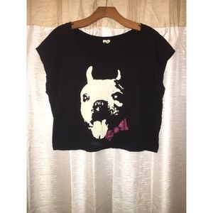 Graphic black t with wide neck